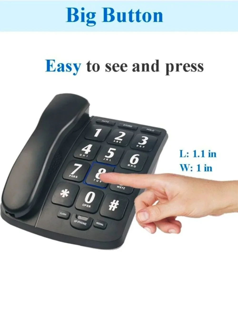 Big Button Phone for Elderly, HePesTer P-02 Amplified Corded Phone for Hearing I